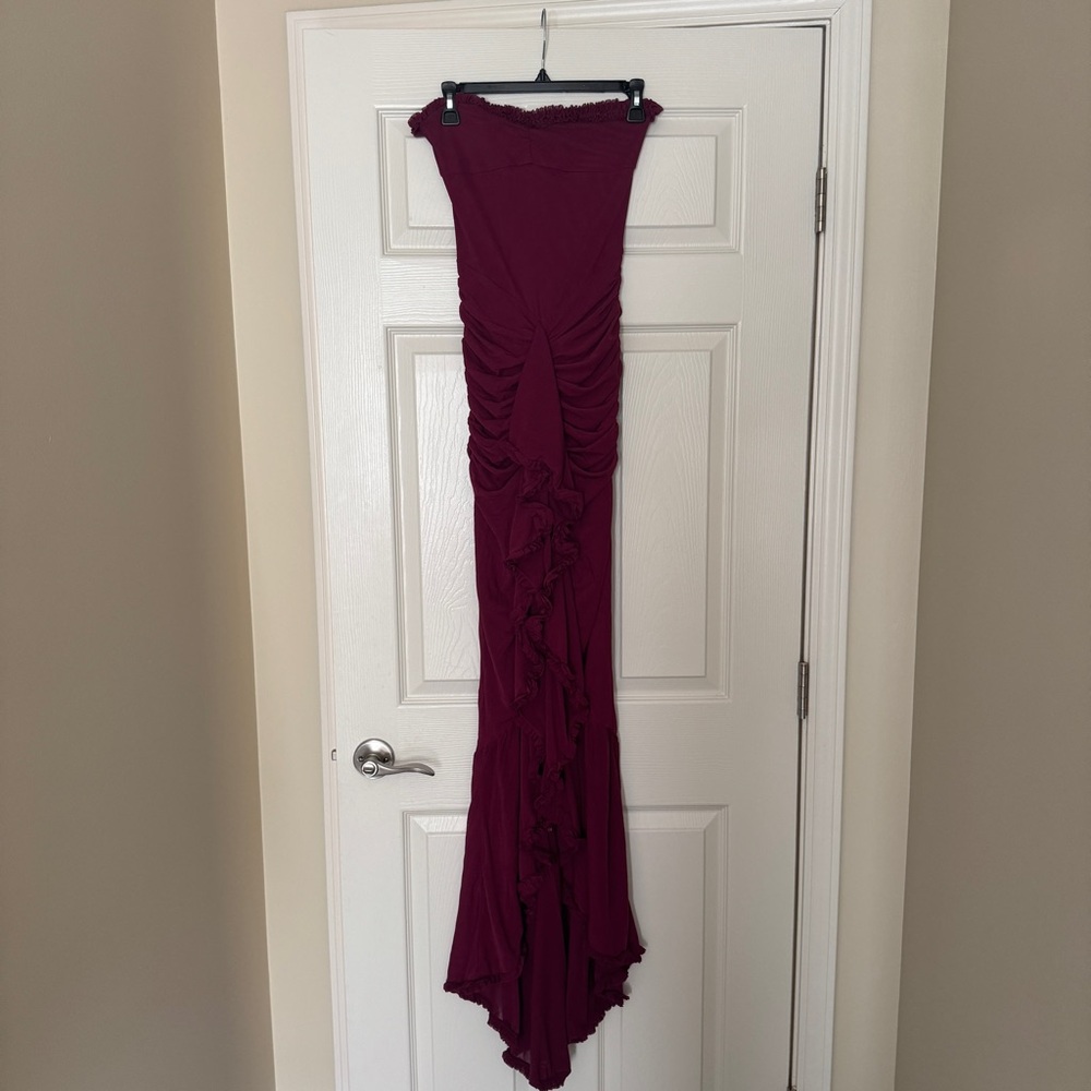 White Fox Boutique Still Got It Mesh Maxi Dress Dark Burgundy - Picture 3 of 5